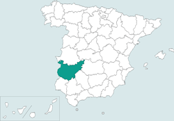 Mapa de situación de Badajoz en el territorio español