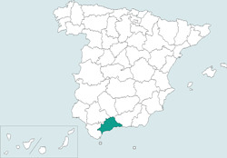 Mapa de situación de Málaga en el territorio español
