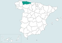 Mapa de situación de Oviedo en el territorio español