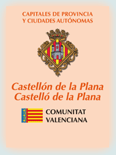 Imagen con la bandera la comunidad autónoma, y con el escudo la ciudad de Castellón de la Plana / Castelló de la Plana