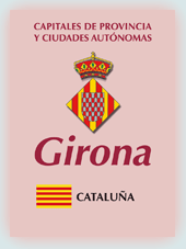 Imagen con la bandera la comunidad autónoma, y con el escudo la ciudad de Girona