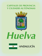 Imagen con la bandera la comunidad autónoma, y con el escudo la ciudad de Huelva
