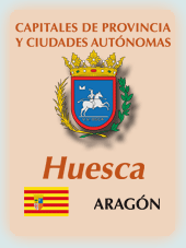 Imagen con la bandera la comunidad autónoma, y con el escudo la ciudad de Huesca