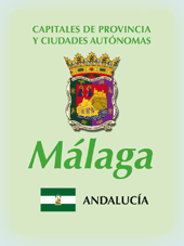 Imagen con la bandera la comunidad autónoma, y con el escudo la ciudad de Málaga