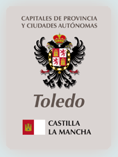 Imagen con la bandera la comunidad autónoma, y con el escudo la ciudad de Toledo